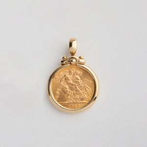 Sovereign Coin Pendant ⦁ Medallion Gold Pendant Necklace Sovereign Coin 22kt Gold 14k Gold Bezel Pendant for Her