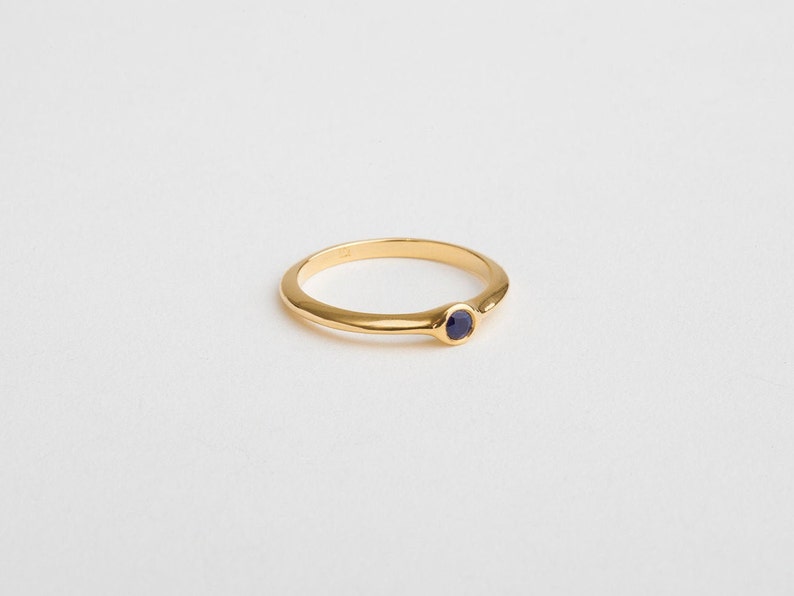 18k Rose Gold Blue Sapphire Engagement Small Saphire Ring Stacking Ring Yellow Gold Band Thin Sapphire, Anniversary image 4