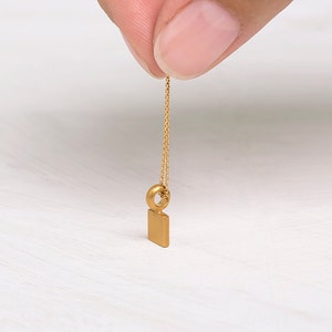 Minimalist 22 kt Solid Gold Necklace, 22 kt Gold Square Charm Pendant 22 Karat Gold Bar 22K Gold Jewelry Nugget image 2