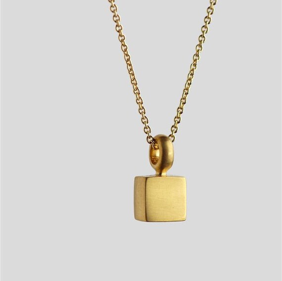 22k Gold Square Pendant Charm Necklace Simple Etsy