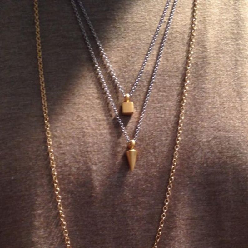 Solid Gold Plumb Line Pendant Necklace Pendulum 14k Yellow Gold Cone Pendant Vertical Level 14 Karat Woman Man image 5