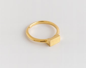 Baguette Ring 18k Yellow Gold Band String, Rectangular Stacking Ring, Unique Geometric Wedding Ring, Berman Jewelry