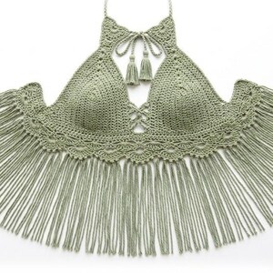 Boho Fringe Crochet Halter Top Pattern, Sage Festival Crop Top Tutorial (Digital Download)