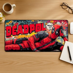 Deadpool Comic Mouse Pad, Marvel Superhero Mousepad, Comic Book Desk Mat, Gaming Desk Setup, Hero Desk Decor, Gamer Gift