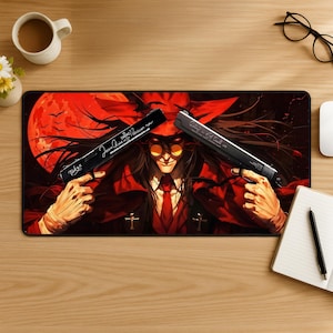 Hellsing Ultimate Mouse Pad, Dark Anime Desk Mat, Vampire Gaming Mousepad, Gothic Gamer Desk Setup, Horror Anime Desk Decor, Alucard Gift