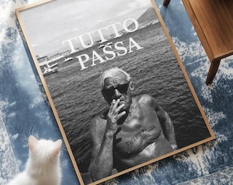 Tutto Passa Poster | Italian Vintage Wall Decor | Black and White Fine Art Print | Retro Mediterranean Coastal Aesthetic | Fan Gift