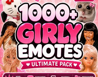 1000+ Girly Twitch Emotes & Discord Emotes | Animated Girl Meme Emotes Pack | Funny Girl Reactions | 7TV BTTV GIF Download