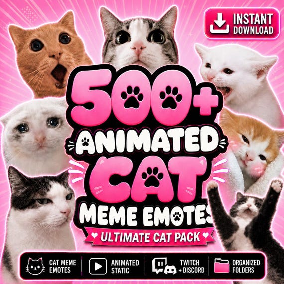 500+ Cat Twitch Emotes & Discord Emotes | Animated Cat Meme Emotes Pack | Cute Funny Cat Reactions | 7TV BTTV GIF Download