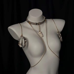 Handcrafted adjustable python-skin collar blending Gothic and minimalist styles; suitable for cosplay and everyday wear—an exquisite gift.