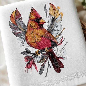 Red Cardinal Bird Embroidery Design Realistic Autumn Animal Machine File Pattern Instant Download