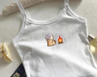 Camiseta de bebé de mago de anime, camiseta inspirada en Frieren, top de anime de fantasía adorable, camiseta sin mangas gráfica para mujer, camiseta de estilo japonés kawaii, regalo de anime