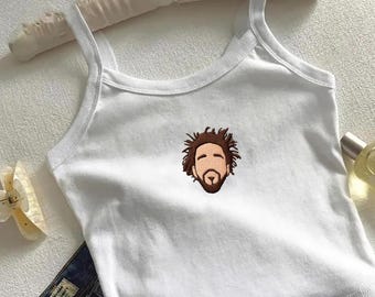 Camiseta de bebé bordada de J Cole, top corto con cara de rapero, camiseta sin mangas de hip hop, camiseta minimalista de música, regalo para fans del rap