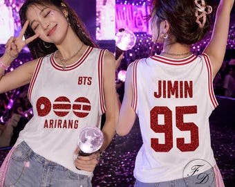 Camiseta de béisbol de la gira Arirang de Jimin, camiseta deportiva inspirada en ídolos coreanos, camiseta sin mangas para conciertos, camiseta roja brillante número 95, regalo para fans del Kpop