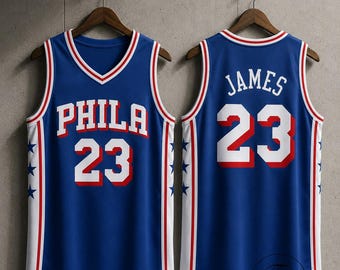 Camiseta de baloncesto Philadelphia James 23, camiseta deportiva azul, roja y blanca, camiseta con nombre y número personalizados, regalo para aficionados al baloncesto, prenda urbana de primera calidad.