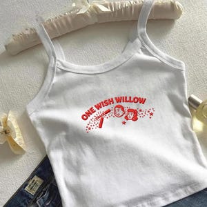 Obsession One Wish Willow Embroidered Baby Tee Tank Top, Y2K Aesthetic Red Graphic Crop Top, Indie Streetwear Women Shirt 2026
