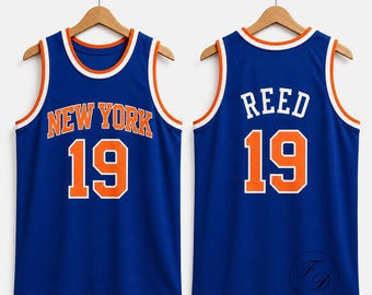 Camiseta sin mangas de baloncesto Reed 19, camiseta retro de los New York Giants, top deportivo vintage sin mangas, regalo azul para aficionados al baloncesto.