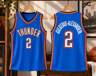 Camiseta de baloncesto Shai Gilgeous-Alexander #2, camiseta azul de los Oklahoma City Thunder, camiseta de aficionado al baloncesto de OKC, camiseta deportiva para hombre