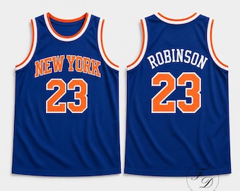 Camiseta de baloncesto New York Robinson 23, azul y naranja, sin mangas, deportiva.