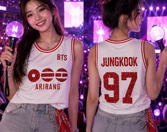 Camiseta de béisbol de la gira Arirang de Jungkook, camiseta deportiva inspirada en ídolos coreanos, camiseta sin mangas para conciertos, camiseta roja brillante número 97, Kpop