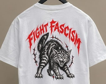 Angry Protest Cat TShirt, Angry Cat Fight Fascism Shirt, Anti Fascism Activist Tee, Activist Protest Gift, Angry Tabby Graphic Tee