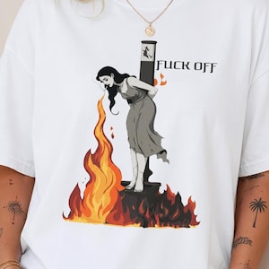 Witch Lighting Cigarette While Burning At The Stake Shirt, Dark Witchy Graphic Tee, Occult Aesthetic T-Shirt, Gothic Pagan Girl Power Shirt