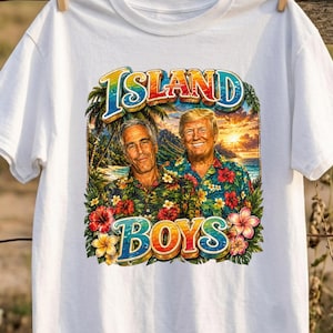 Grappig T-shirt met de tekst "Trump en Epstein Bootleg Island Boys" als cadeau voor een vriend, stom T-shirt, hilarisch cadeau, gênante T-shirts, grappig cadeau met Jeffrey Epstein