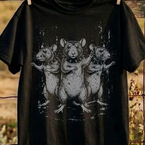 Maglietta Grunge Aesthetic Rat, magliette grafiche strane, punk, abbigliamento punk vintage anni '90, maglietta gotica con colletto a punta e tre topi, regalo