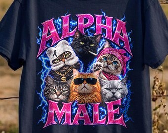 Alpha Male Retro Funny Y2k Cat Shirt, Bootleg Cat Meme Shirt, Ironic Retro 90s Tee, Funny Weird Meme Shirt, Cringy TShirt, Exchange Gift Tee
