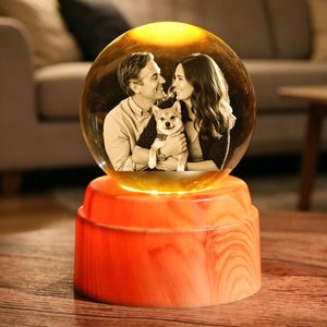 Personalized Cube Crystal Ball With Photo, Custom Portrait Light-Up Globe, Anniversary Gift For Him& Her, Gift for husband, Pet Lovers Decor