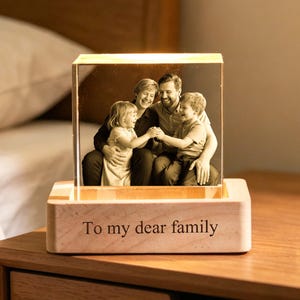 Personalized Cube Crystal Ball With Photo, Custom Family Photo Light-Up Globe, New Mom Gift, New Dad Gift, Home decor, Father's Day gift