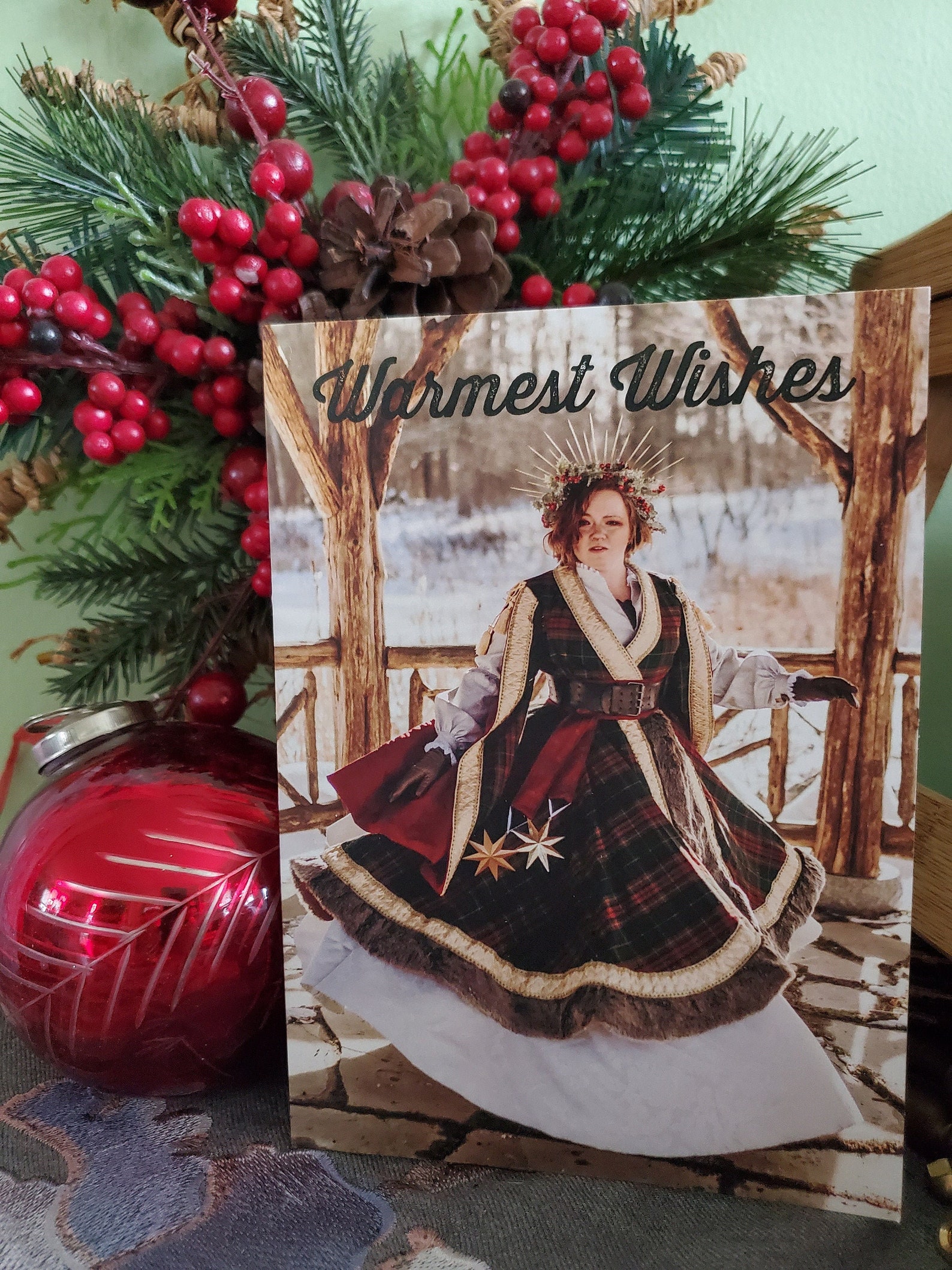 Warmest Wishes, Holly Queen Nondenominational Holiday Card 5 Cards per