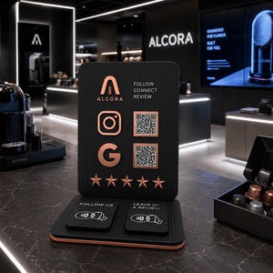 NFC Business Sign | Marble Gold / Black Copper | Google Review & Social Media QR Display | Luxury