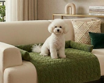 Plush Cotton Pet Blanket Pad, Green Winter Couch Cover, Small Dog Cat Bed