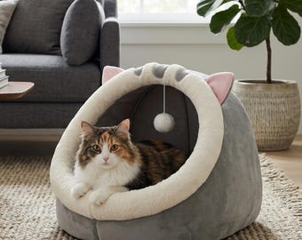Pet Cave Soft Bed, Foldable and Washable Pet Bed in Gray