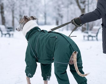 4-legged Windproof Cotton Jacket – Adjustable Warm Dog Sweater with Leash Hole for Italian Greyhounds & Whippets, Small, Green