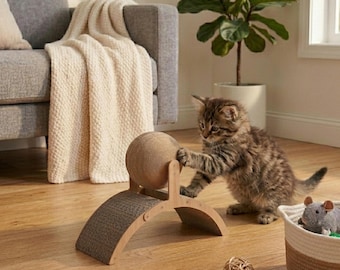 2-in-1 cat scratching ball, innovative wooden toy with sisal scratcher and lounge