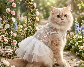 Mesh Dress for pet – Elegant White Dog & Cat Wedding Suit, Summer Party Outfit, Pet Dress for Special Occasions, Gift for Pet Lovers