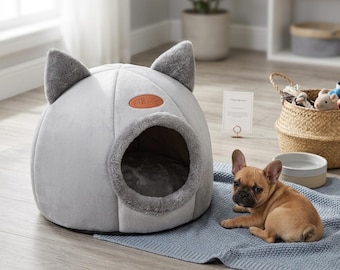 Cat Head Shape Cat Nest, Comfortable and Safe Cat House, Semi-Closed Warm Cave for Pets, Perfect Gift for Cat Owners