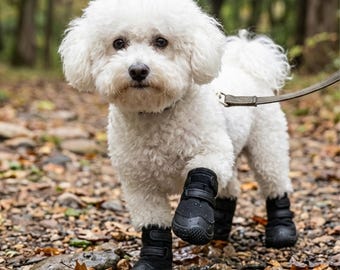 Waterproof Pet Shoes, Black Non-Slip Pet Footwear with Velcro, Wear-Resistant for Outdoor Walks, For Small and Medium Pets