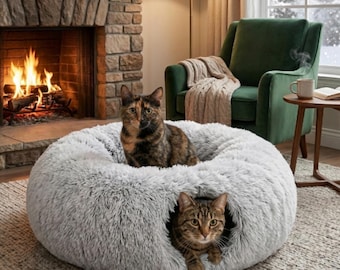 Plush Cat Tunnel Bed — Foldable Round Warmth Pet Nest with Removable Cover