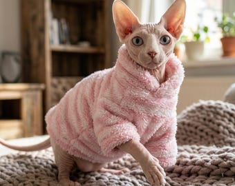 Winter Cat Sweater for Sphynx, Fashionable Pure Color Soft Clothing, Thickened Fiber, Cozy Cat Outfit