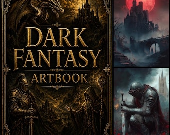 Libro de arte de fantasía oscura, libro de arte digital de fantasía, ilustraciones de fantasía gótica, dragones, caballeros y magos, colección de arte imprimible en PDF.