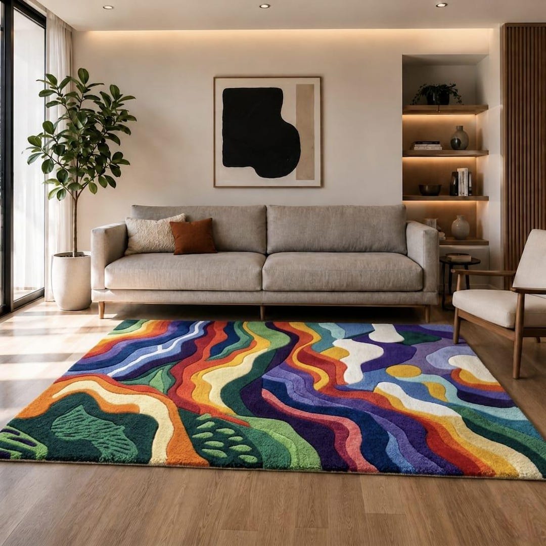 Modern Abstract Hand Tufted Wool Rug, Colorful Artistic Area Carpet for ...
