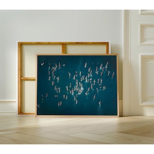 Aerial Ocean Swimmers Wall Art: Deep Blue Sea Photography, Coastal Print (Digital Download)