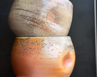 Set of 2 Wood Fired Ceramic Tumblers, 9 oz Dimple Cups