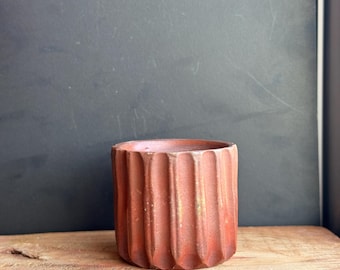Mini Wood Fired Ceramic Succulent Planter with Drainage, Brick Red Orange