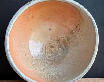 Small Wood Fired Ceramic Bowl, Cream Orange Gray Handmade Pottery Bowl