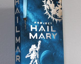 Project Hail Mary Hardcover Rebind | Custom Sci-Fi Book Cover Artwork, Silver HTV, Ribbon Bookmark