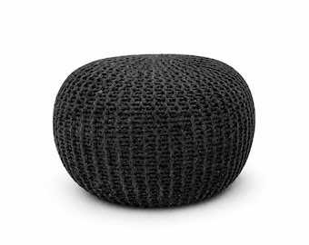 Pouf/ottomana nero intrecciato a mano DiCasa Living – Cuscino da pavimento a maglia grossa, poggiapiedi moderno in stile boho