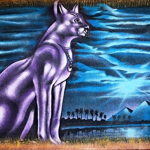 Ancient Egyptian Cat - Midnight Guardian of the Nile and Pyramids on Authentic Papyrus 100x70 cm.